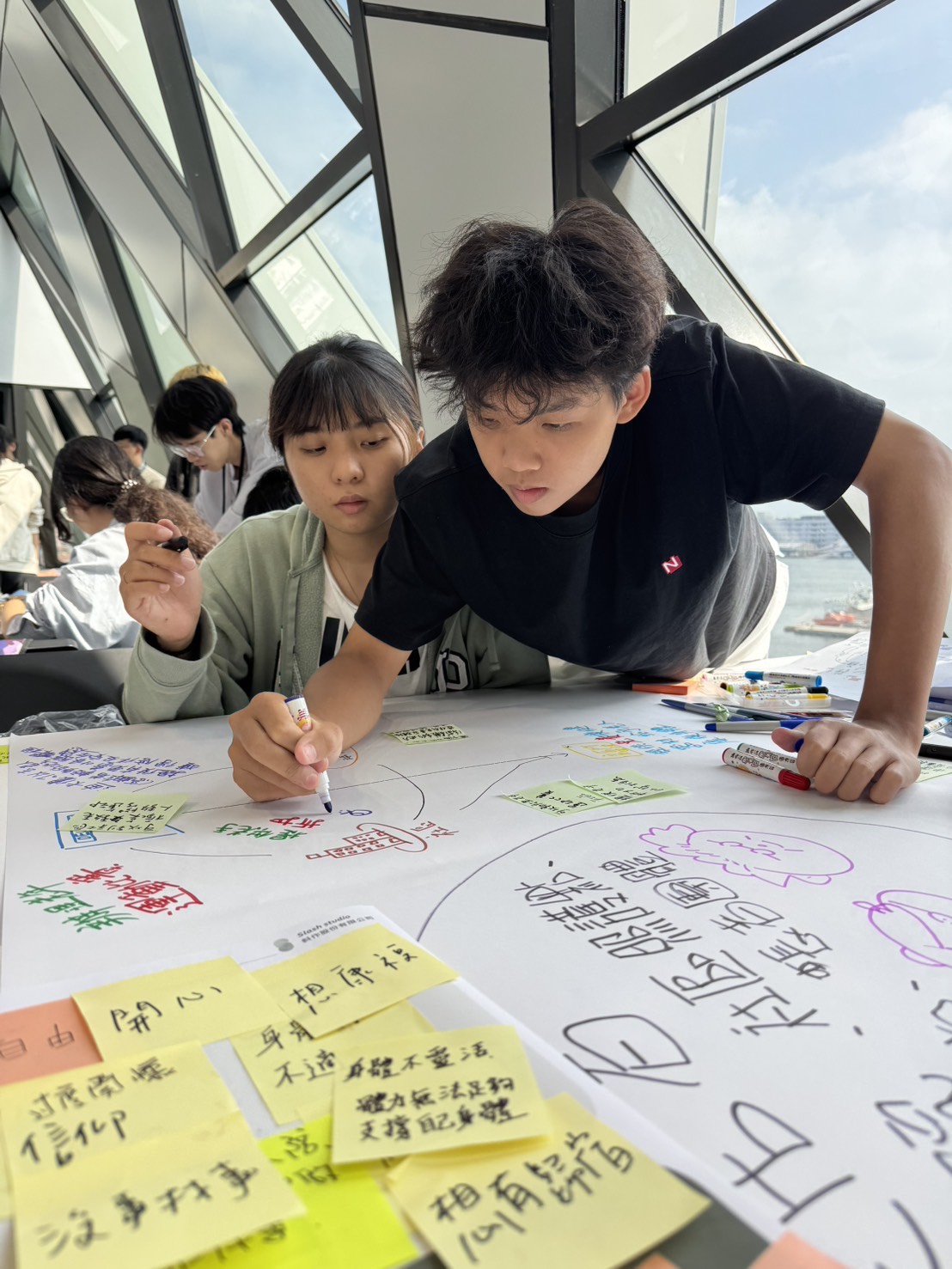 學生於共創會議現場以設計思考方式進行發想